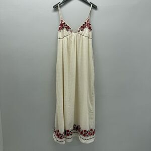 Max Studio Cream Maxi Dress with Red Floral Accents 💘